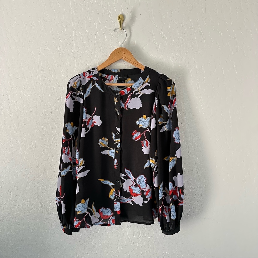 Who What Wear Floral Black Relaxed Blouse